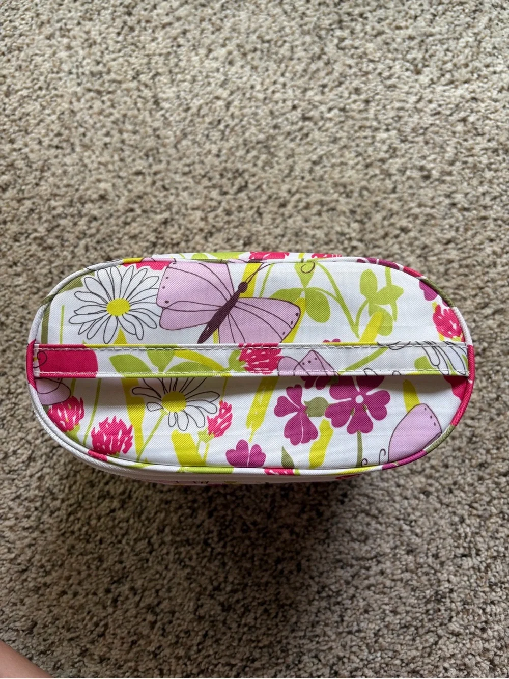 Clinique Floral Butterfly Cosmetic Bag in White, Pink, Green